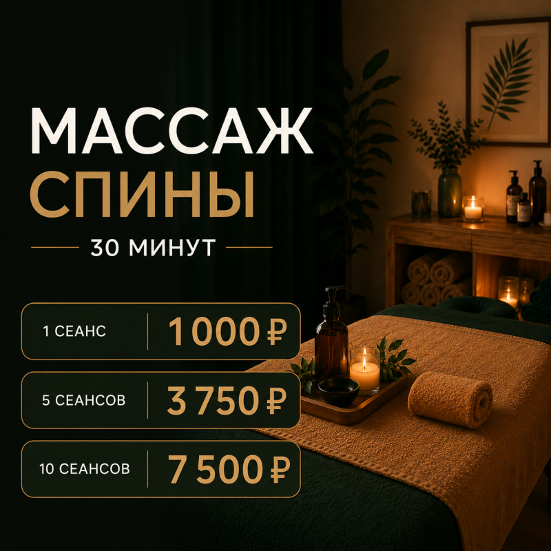 Массаж спины, 30 минут 