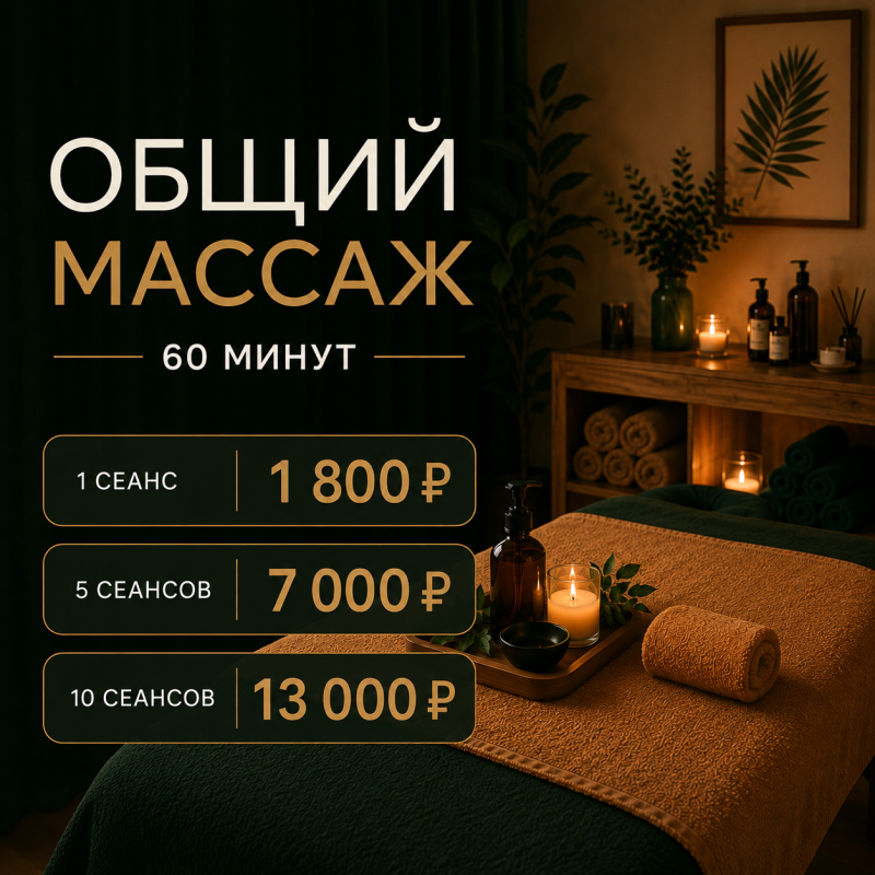 Общий массаж, 60 минут