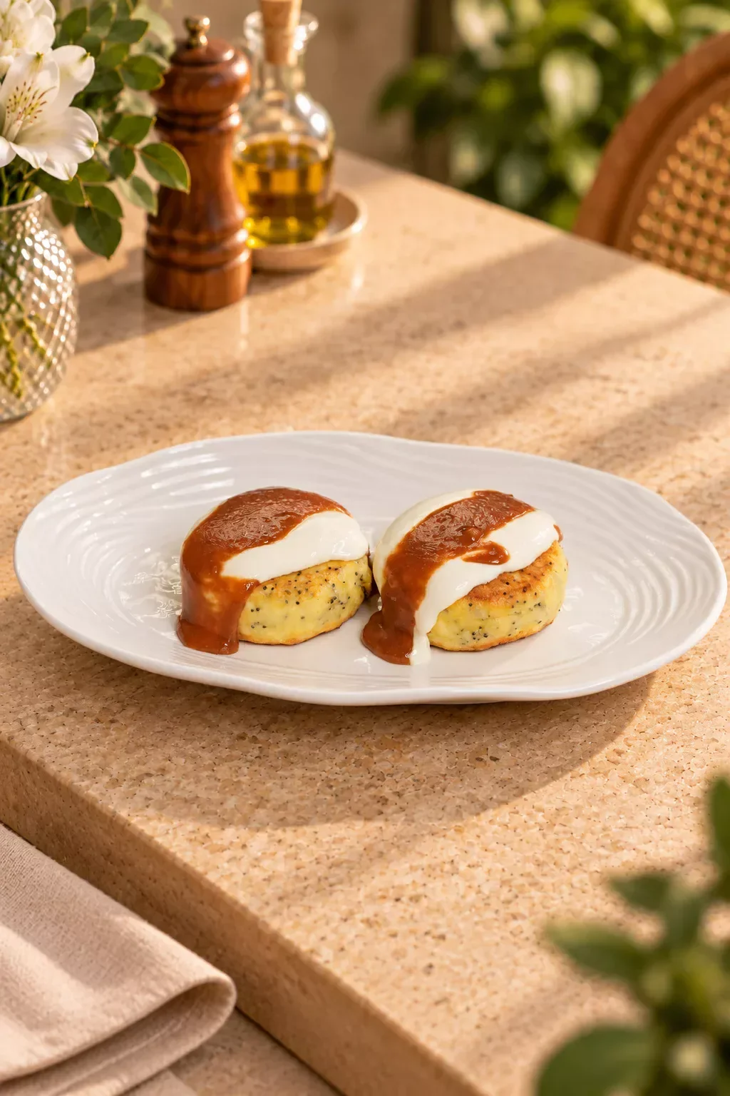 Сырники с маком под карамельным соусом