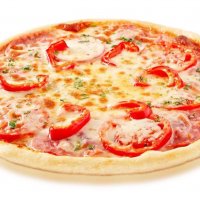 Пицца с колбасой, сыром и помидорами (32 см).