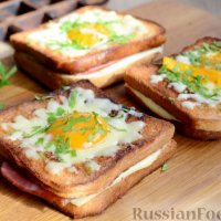 Горячие бутерброды с сыром, ветчиной и яйцом