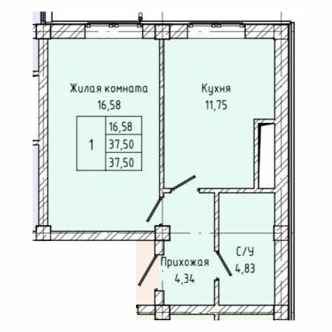 1-комн. 37,5кв.м