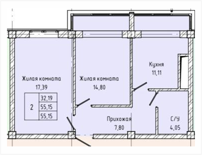 2-комн. 55,15кв.м