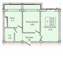 2-комн. 55,15кв.м