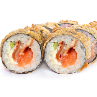 Жареный ролл с угрем и лососем