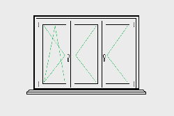 Трехстворчатое окно с поворотом