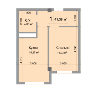 1-комн. кв. 41,38 м² 4/11 эт