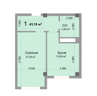 1-комн. кв. 43,10 м² 4/11 эт.