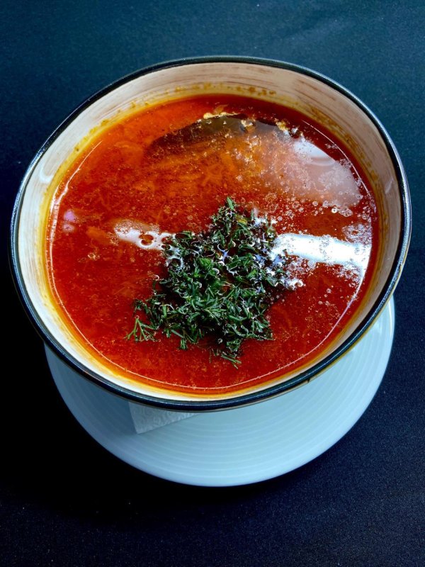 Борщ красный с говядиной на костном бульоне