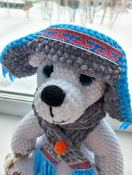 Игрушка Сувенир Белый медведь в шапке-ушанке ручная работа