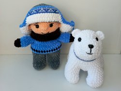 Игрушка Сувенир Медвежонок и мальчик ручная работа