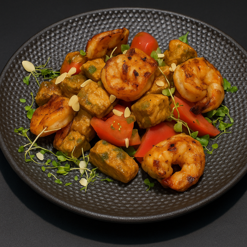 Салат с баклажанами и креветками