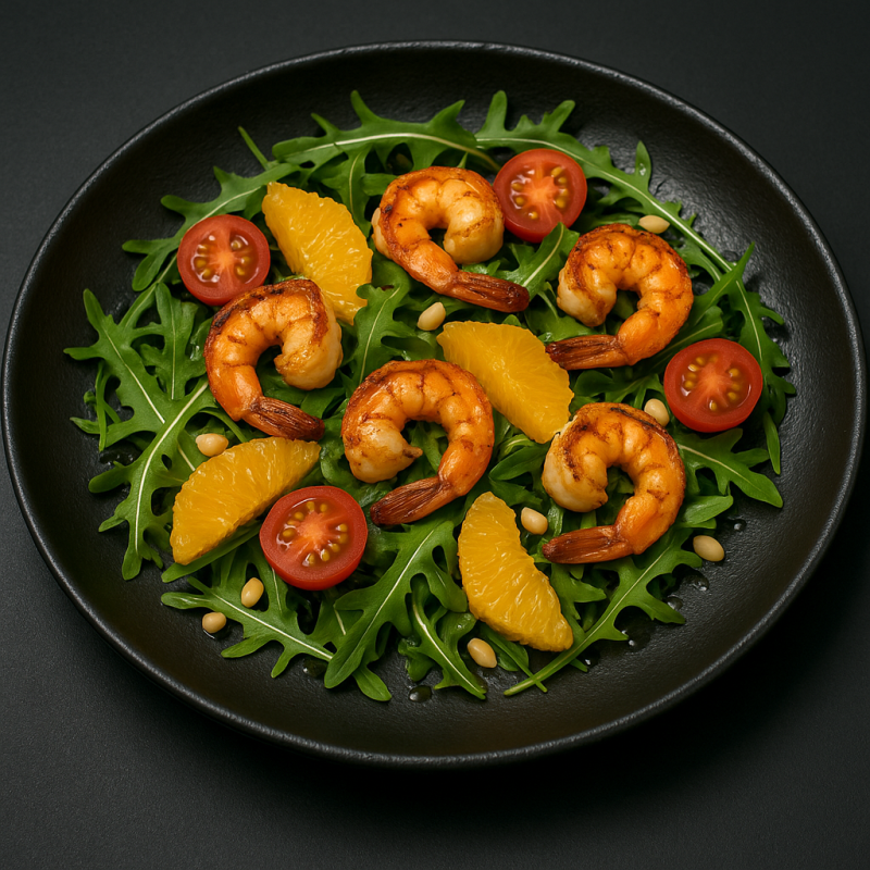 Салат с тигровыми креветками и апельсином
