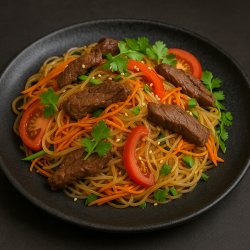 Фунчоза с говядиной и овощами