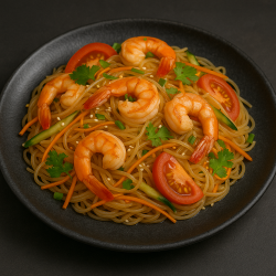 Фунчоза с креветками и овощами