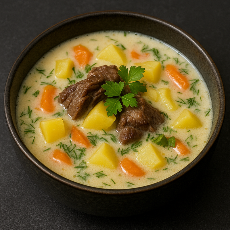 Сырный суп с говядиной