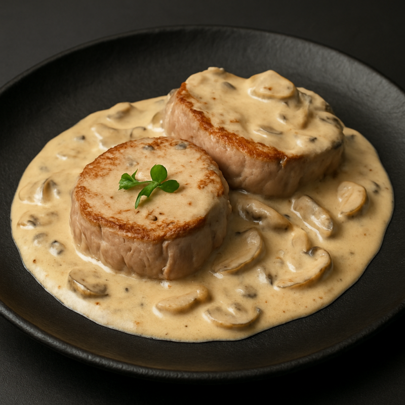 Медальоны в сливочно-грибном соусе