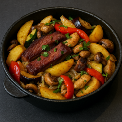 Жаркое с копченым мясом и овощами