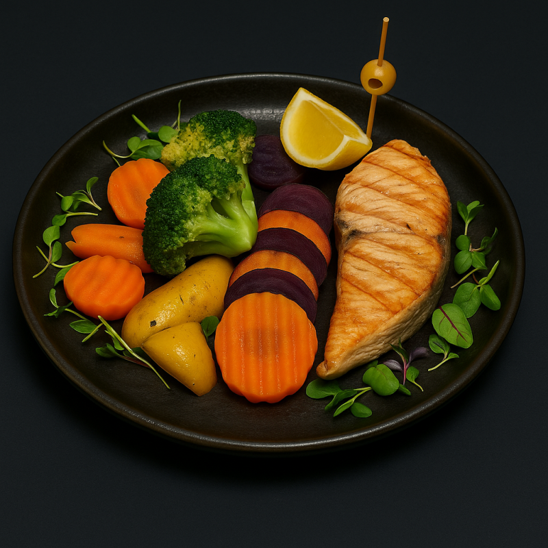 Семга на пару с овощами