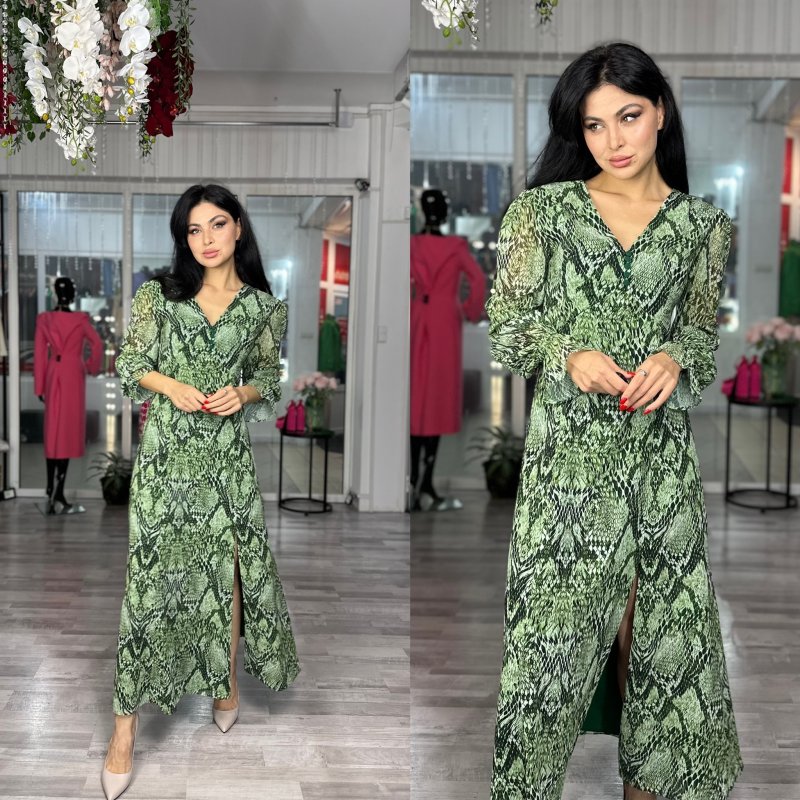 Платье миди со змеиным принтом