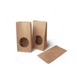 Пакет бумажный 100х60х200мм крафт с круглым окном 1/100