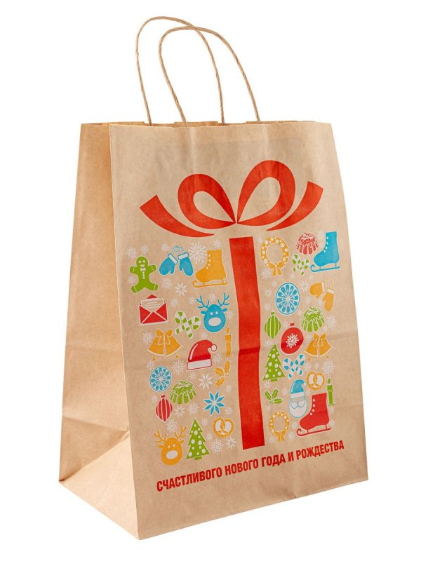 Пакет с кручеными ручками 260х150х340мм Подарок 70г 1/200