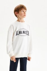 Свитшот молочного цвета с принтом "Alma mater", из хлопкового футера.