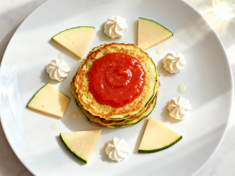 Оладьи из цукини со сливочным кремом и сёмгой