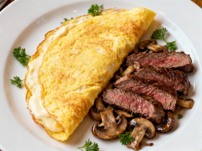 Скрэмбл с ростбифом и грибами