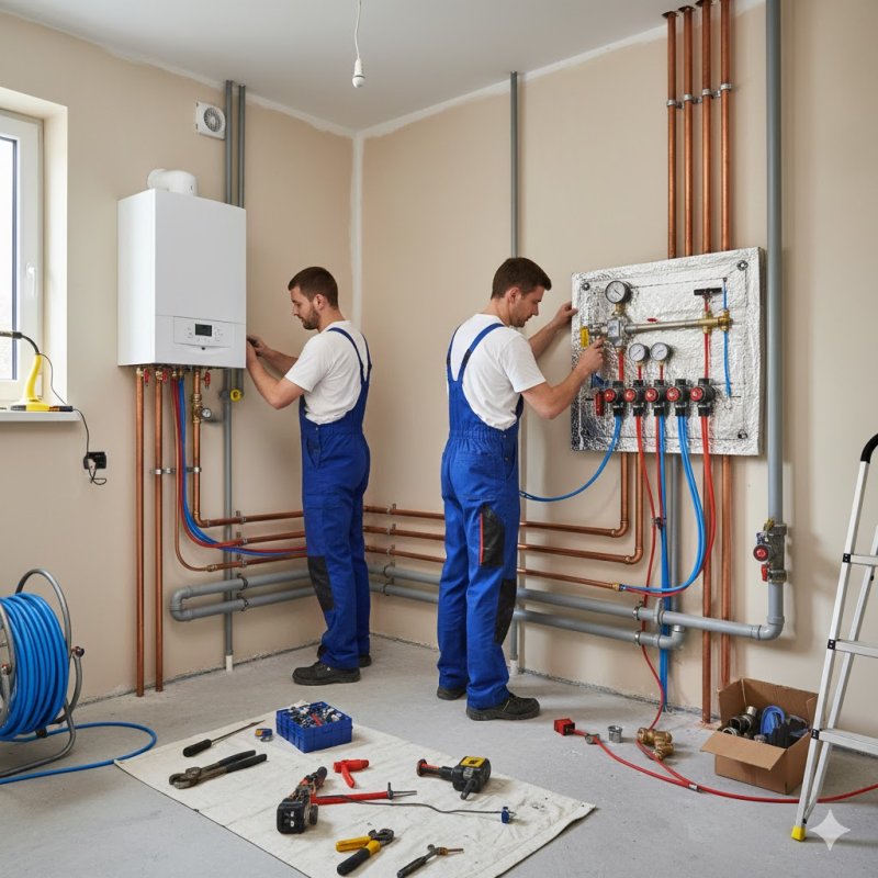 Монтаж системы отопления и водоснабжения