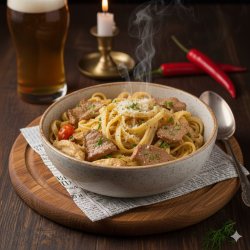 Феттучини с телятиной