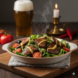 Теплый салат с куриной печенью