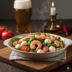 Салат с лангустинами, моцареллой и помидорами