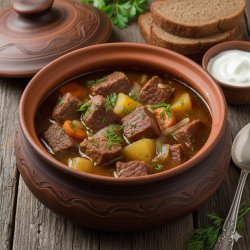 Жаркое с копченой говядиной на масле растительном