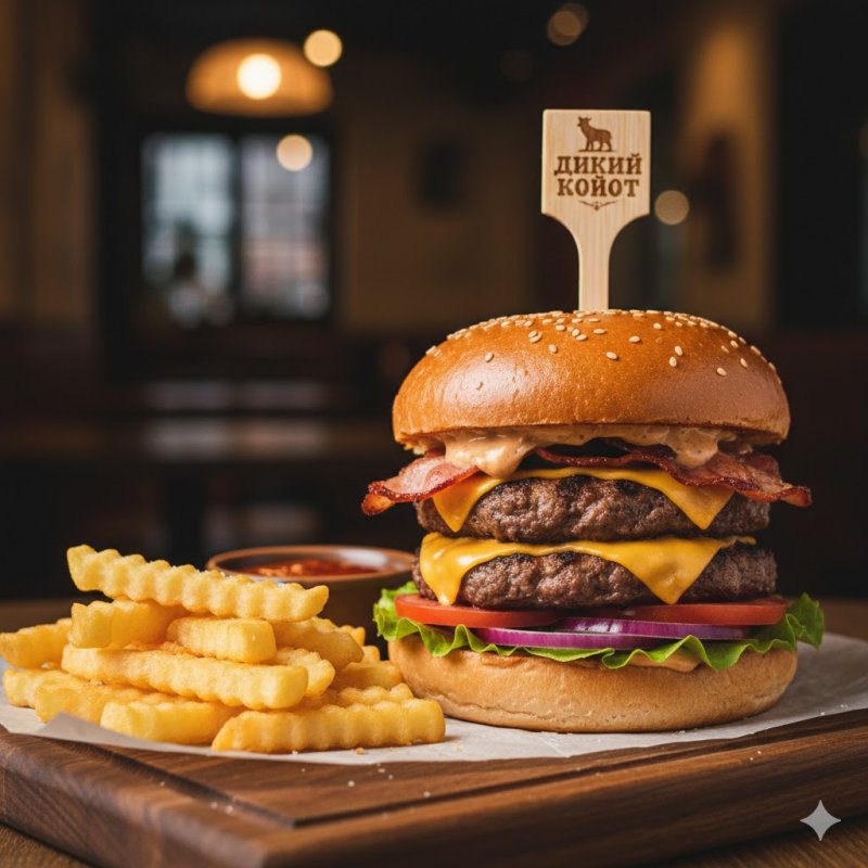 Бургер Дикий койот с картофелем фри и соусом