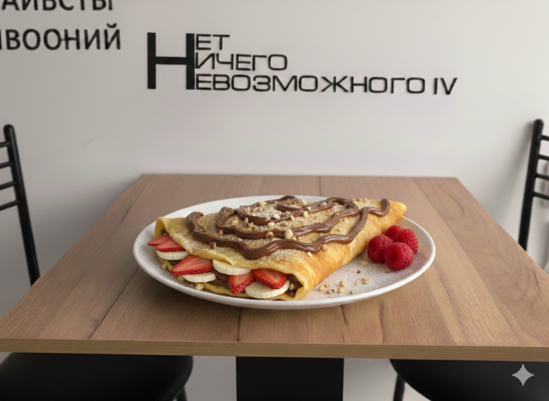 Блинчики с нутеллой, бананом и клубникой