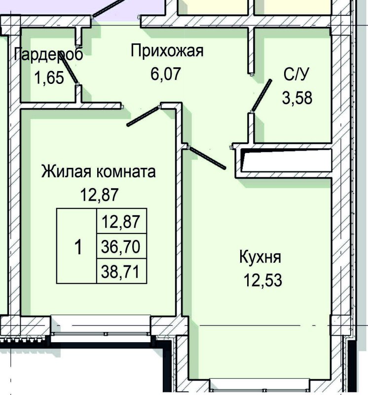 1-комн. 38,71кв.м