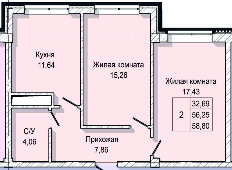 2-комн. 58,8кв.м