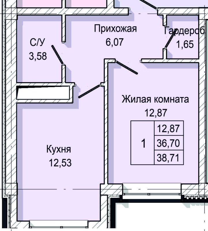 1-комн. 38,71кв.м