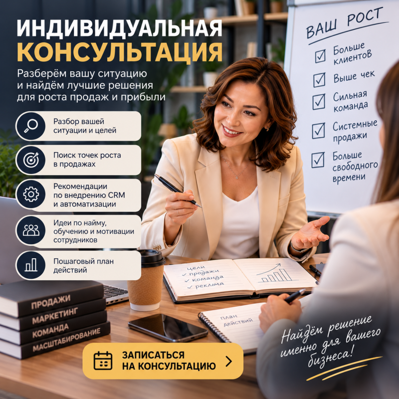 Индивидуальные консультации по продажам и развитию бизнеса