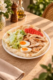 Завтрак "Цезарь" с курицей на лепешке