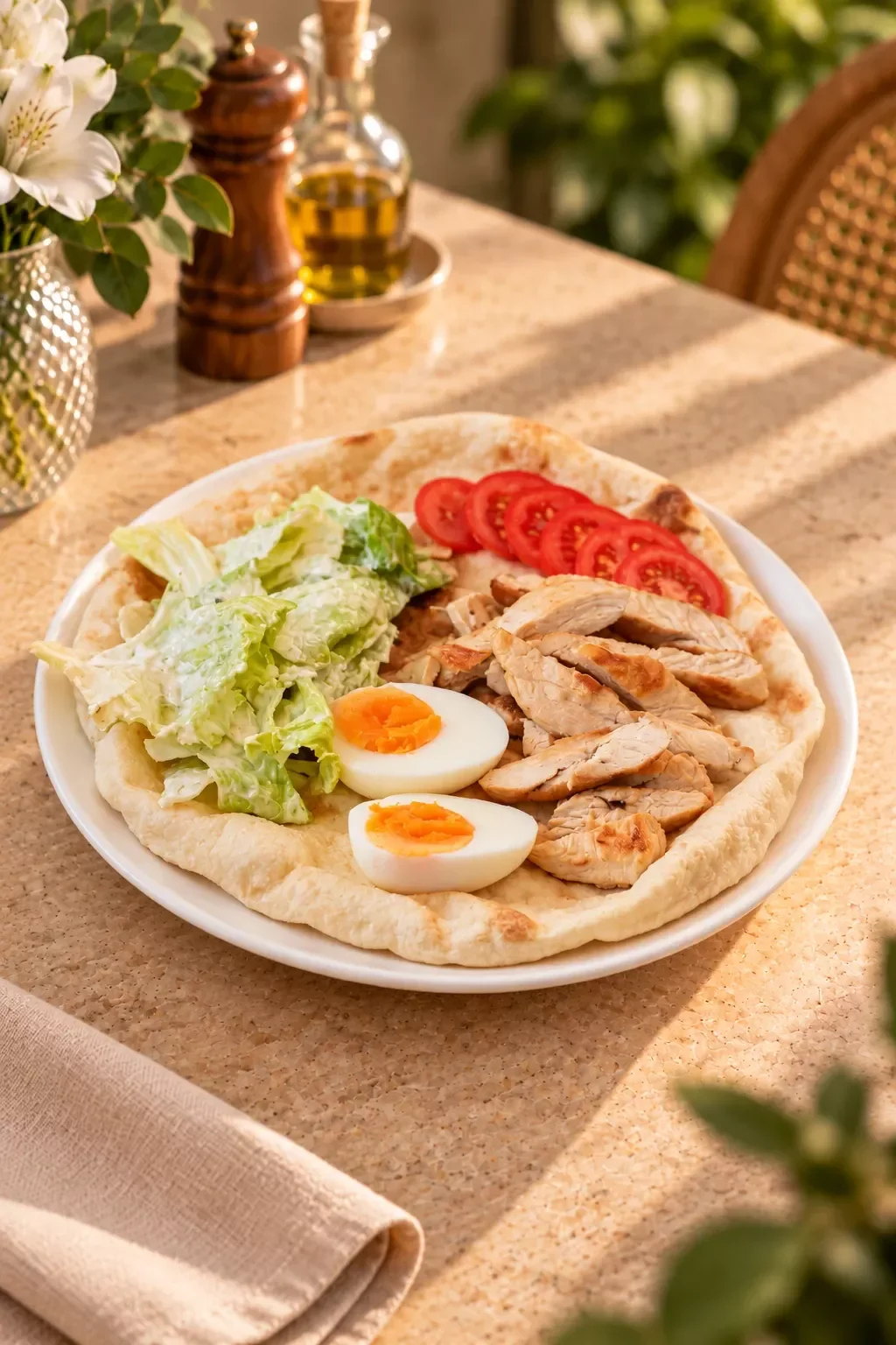 Завтрак "Цезарь" с курицей на лепешке