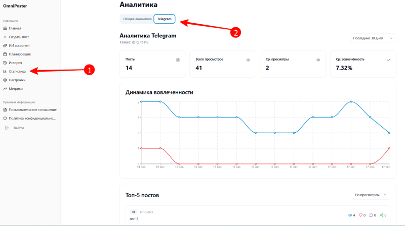 Новый раздел в Omniposter — теперь можно отслеживать аналитику в Telegram!