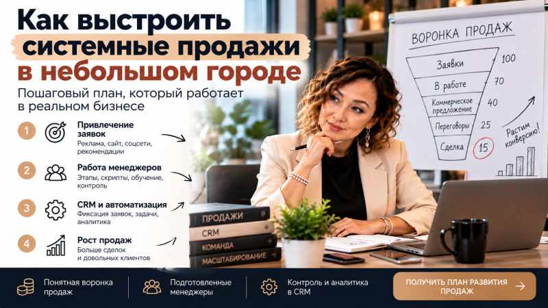 Как выстроить системные продажи в небольшом городе: пошаговый план для предпринимателя