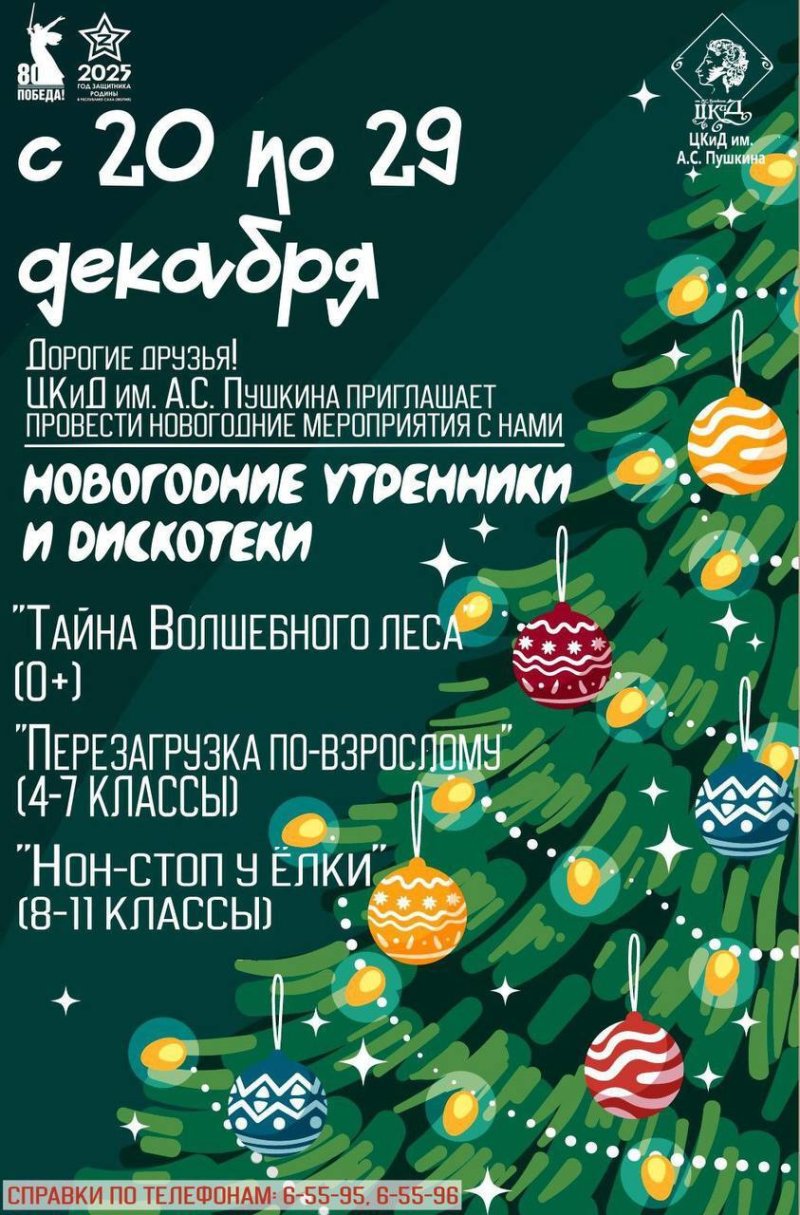 Новогодние утренники и дискотеки в ЦКиД им.А.С.Пушкина