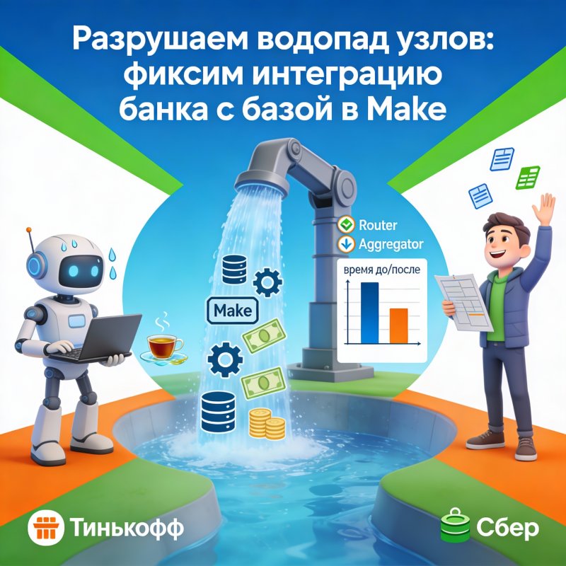 Оптимизация: Как избежать "водопада" узлов при интеграции с банком в Make