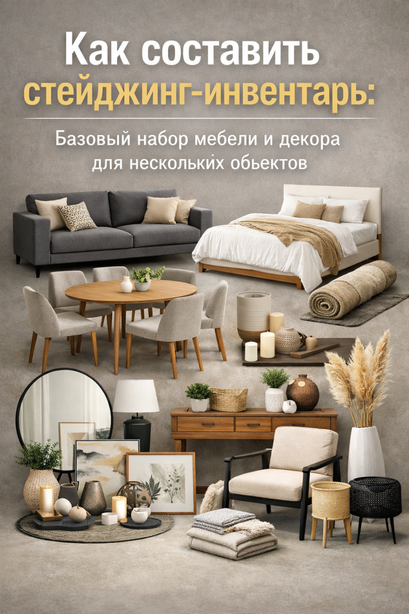 Как составить стейджинг-инвентарь: базовый набор мебели и декора для нескольких объектов.