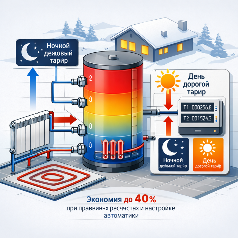 Буферная емкость с ночным тарифом: как экономить 40% на электричестве (кейс)