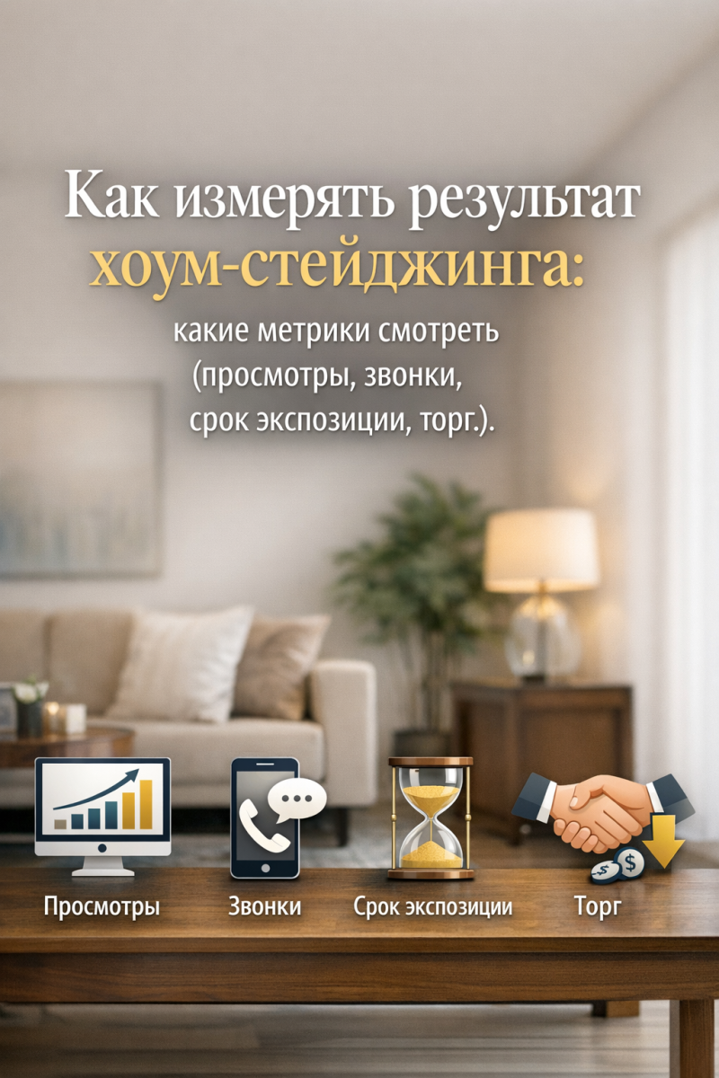 Как измерять результат хоум-стейджинга: какие метрики смотреть (просмотры, звонки, срок экспозиции, торг).