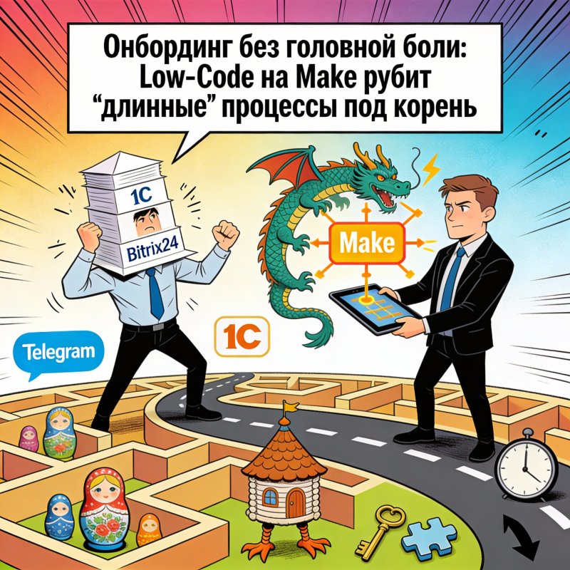Сценарий: Low-Code для "длинных" процессов (онбординг сотрудника) на Make
